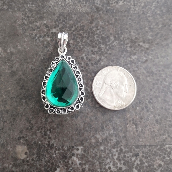Green Tourmaline And Silver Teardrop Pendant - Picture 2 of 2